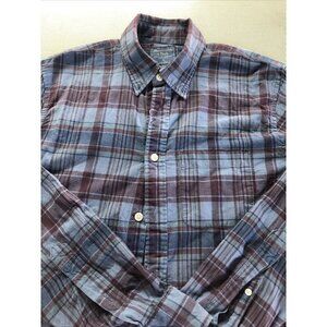 Abercrombie Fitch Mens Muscle Button Up Shirt Medium Blue Red Plaid Long Sleeves